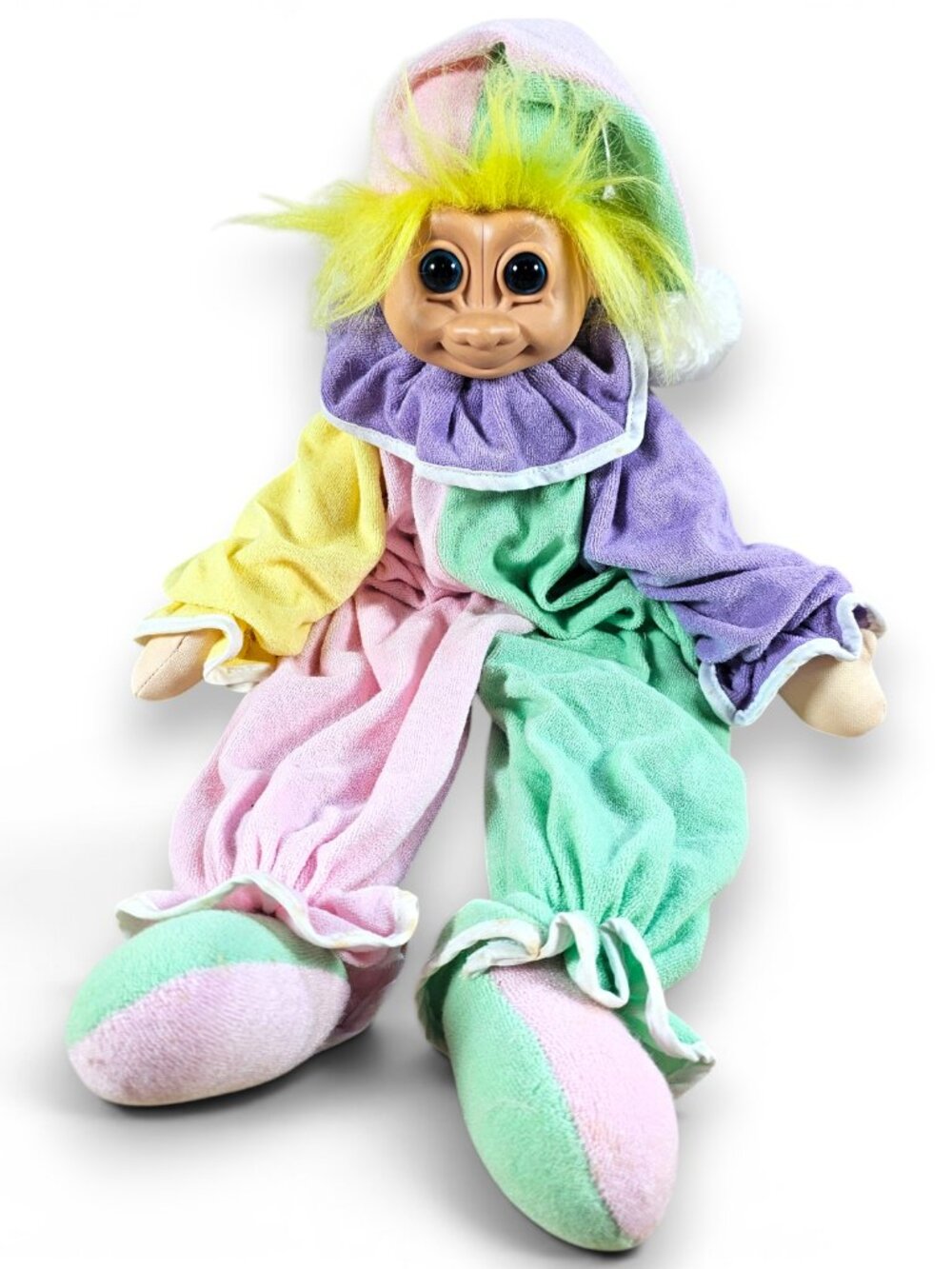 Russ Berrie Troll Clown Jester Bag Doll Terrycloth Shelf Sitter Pastel 21"